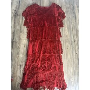 Cheryl Kaye Vintage Women's 16 Red Flapper Sleeveless Tassels Fringe‎ Dress USA
